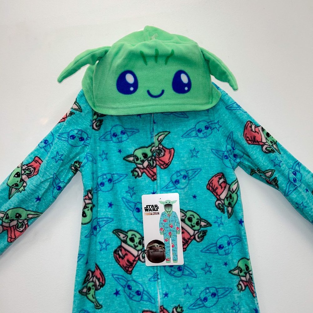 Star Wars Baby Yoda Unisex Size 6 (6/6X) Full Zip Hooded One Piece Pajamas